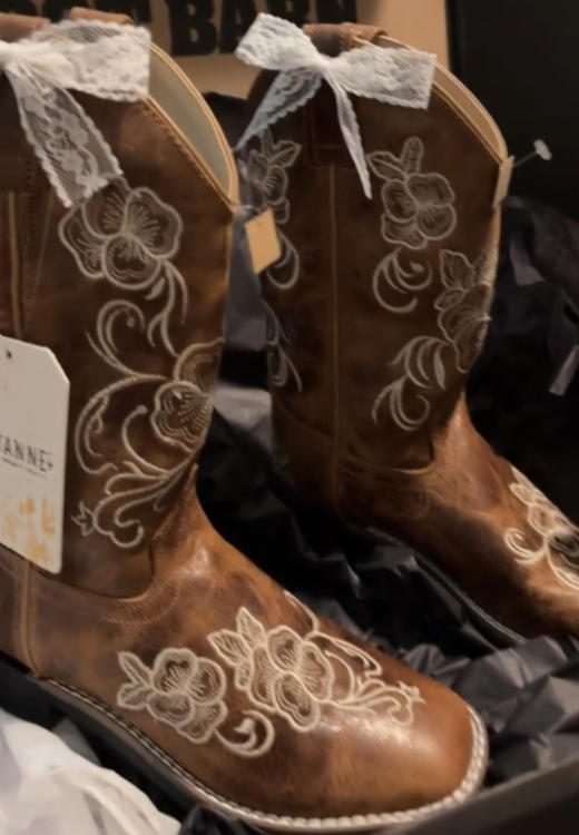 White Ribbon Embroidered Western Cowboy Boots
