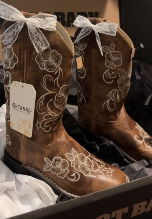 White Ribbon Embroidered Western Cowboy Boots