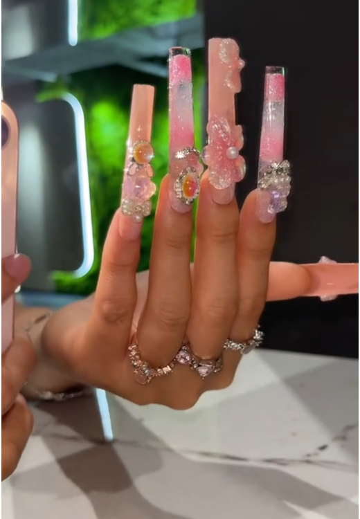 French 3D stereoscopic craft flower press-on nails