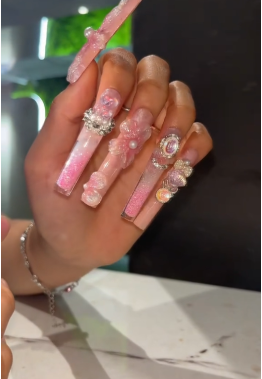 French 3D stereoscopic craft flower press-on nails