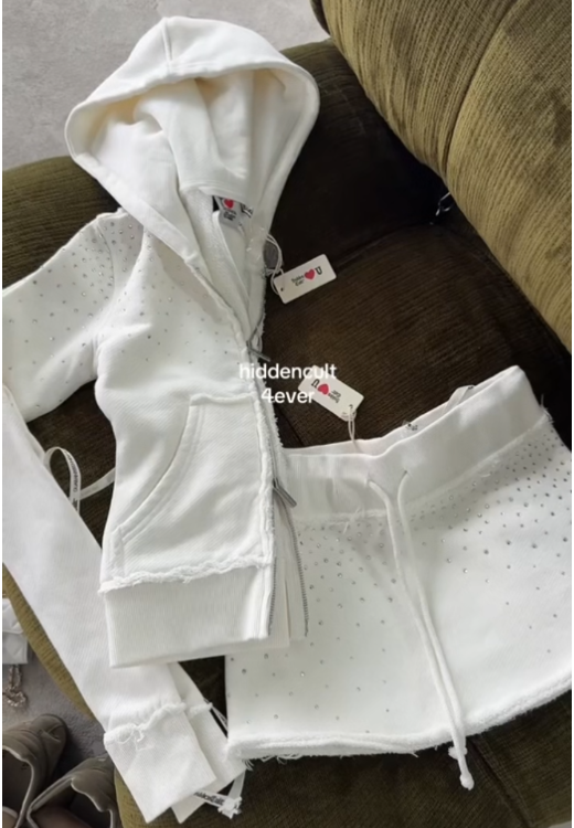 Rhinestone hooded sweater short skirt casual suit