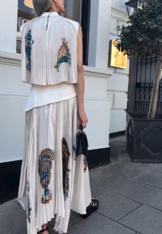 Pleated printed suit skirt