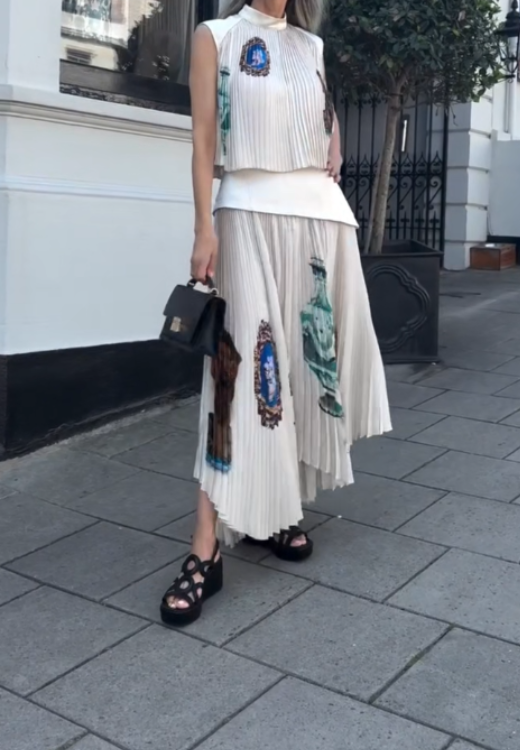 Pleated printed suit skirt