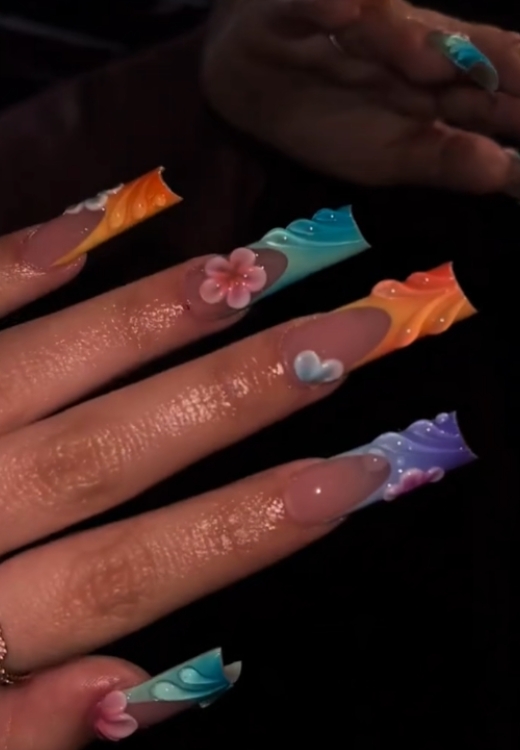 Painted three-dimensional flowers press on nails