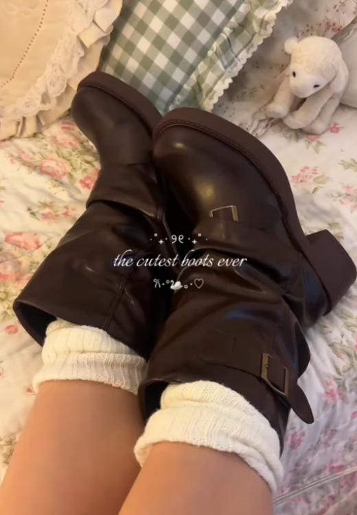 Brown high quality buckle middle boots