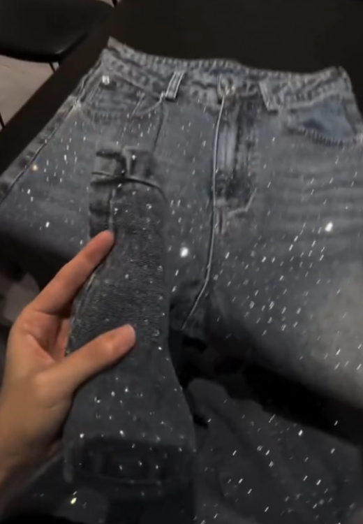rhinestones streetwear jeans