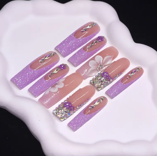 Rectangle Dreamy Violet Princess Style-3D Flower Rhinestone Decoration