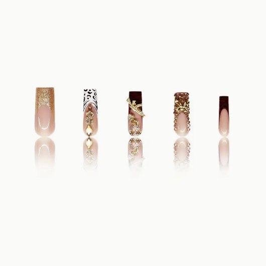 Water Pipe Type, Gentle And Fashionable, French Leopard Print, Diamond AK47 Love Note False Nails-A Set of 24pcs