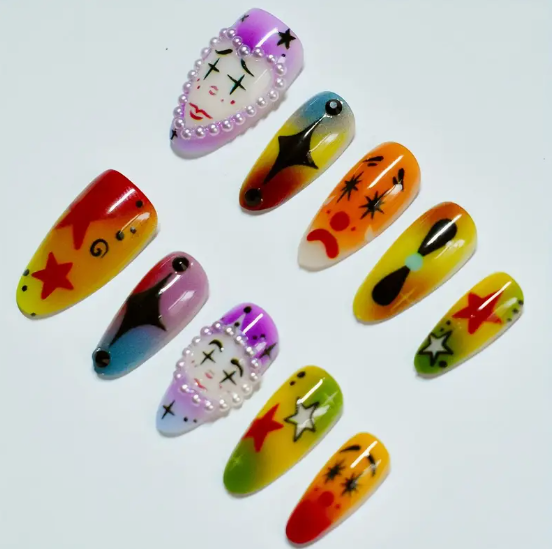 Sweet And Cool Designs with Aurora Gradient, Colorful Pearls, Heart Shapes, Clown Stars, And Crosses