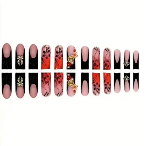 A Set of 48pcs of Light Luxury Fashion Red, Green, Black, Golden Love Cross French