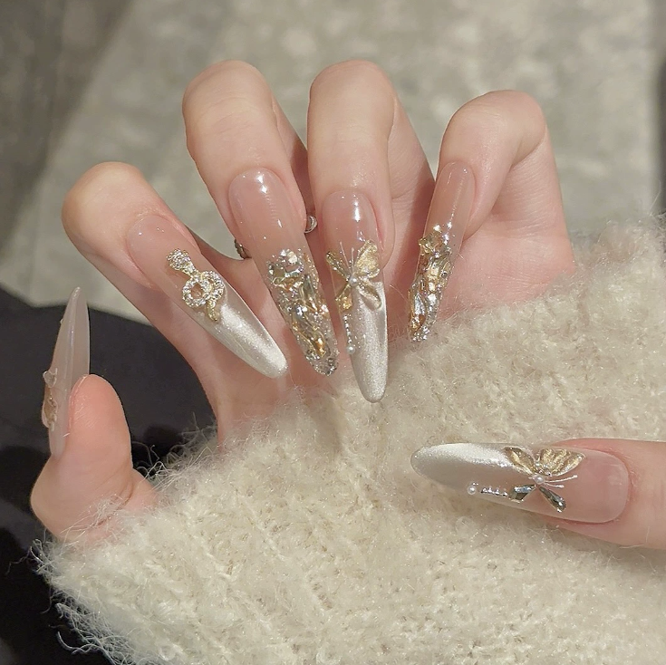 Flash rhinestones elegant long almond armor