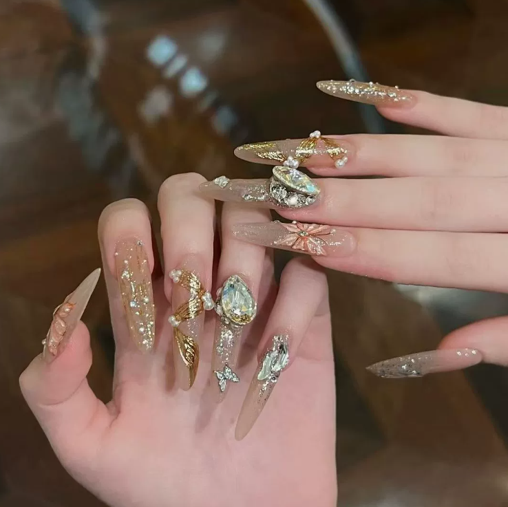 Flash rhinestones elegant long almond armor