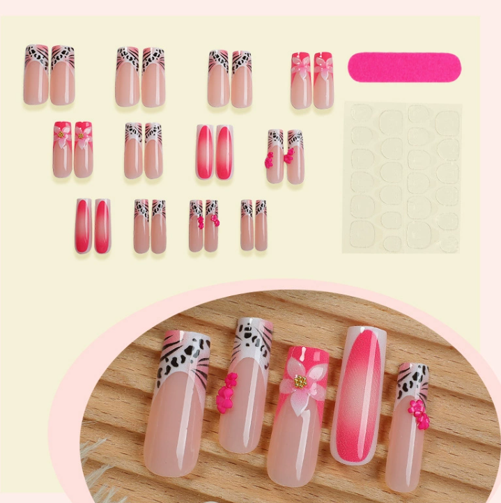 Pink leopard- print press-on nails