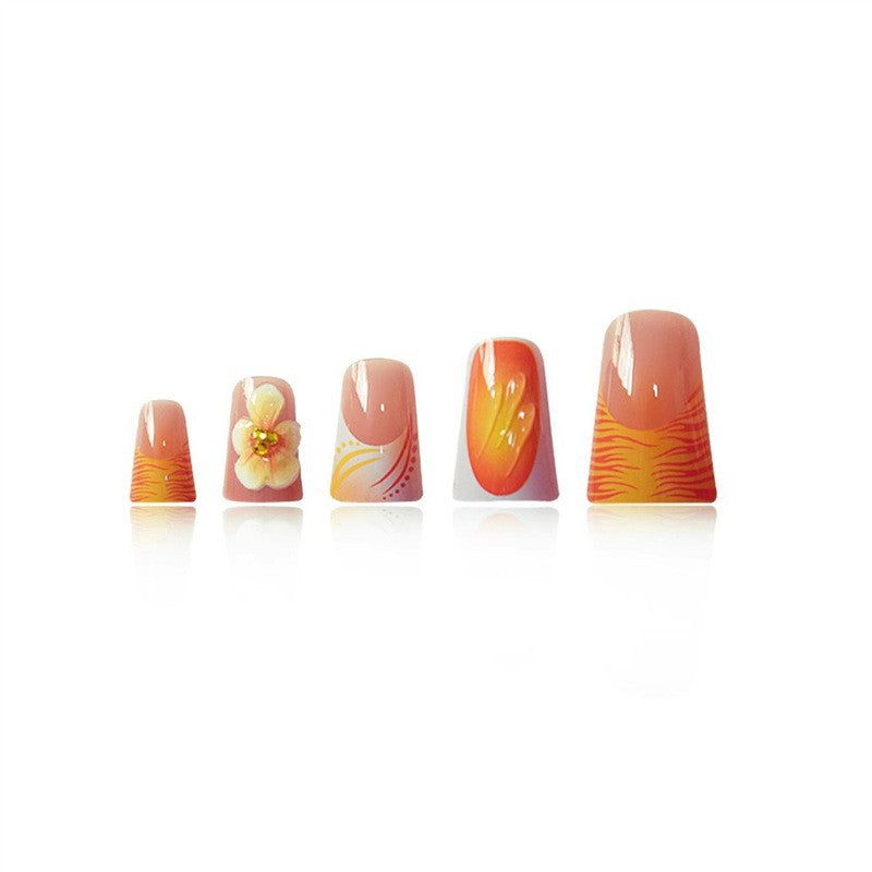 Hot orange-yellow gradient French duck-billed three-dimensional flower nail