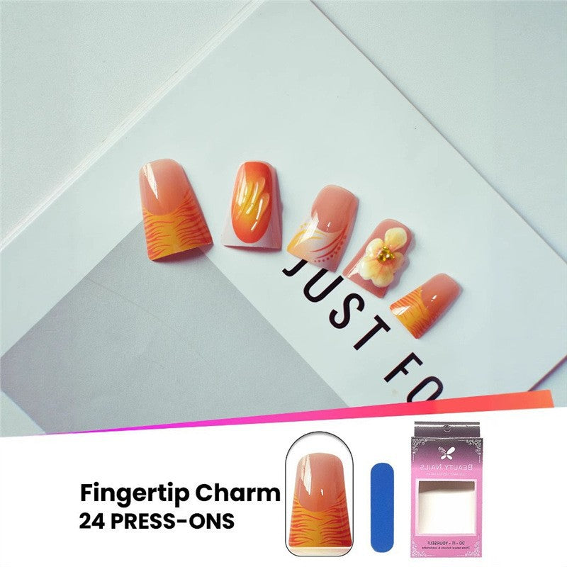 Hot orange-yellow gradient French duck-billed three-dimensional flower nail