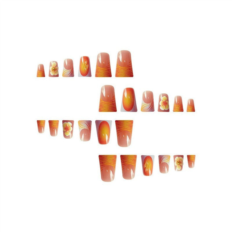 Hot orange-yellow gradient French duck-billed three-dimensional flower nail