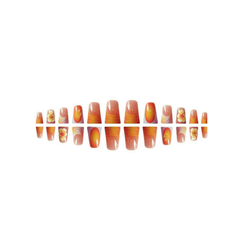 Hot orange-yellow gradient French duck-billed three-dimensional flower nail