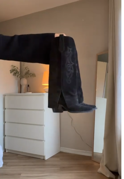 Black Embroidered Thigh-High Boots