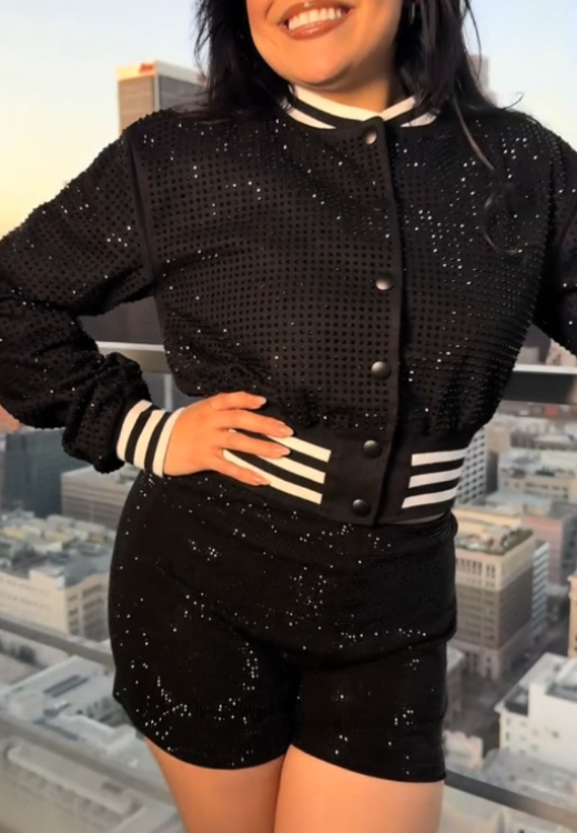 Black rhinestones elegant suit