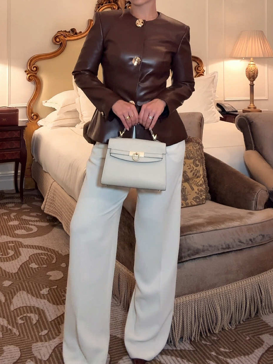 Elegant Button Up PU Blazer