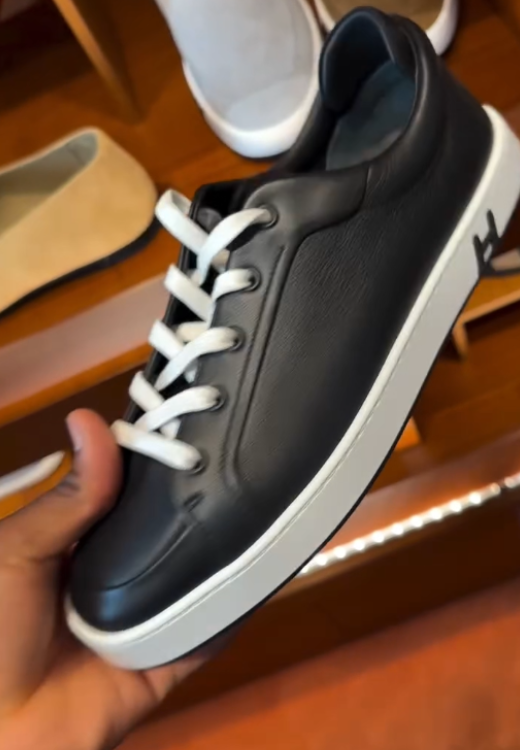 Men's black hot stamping letters waterproof leather casual shoes