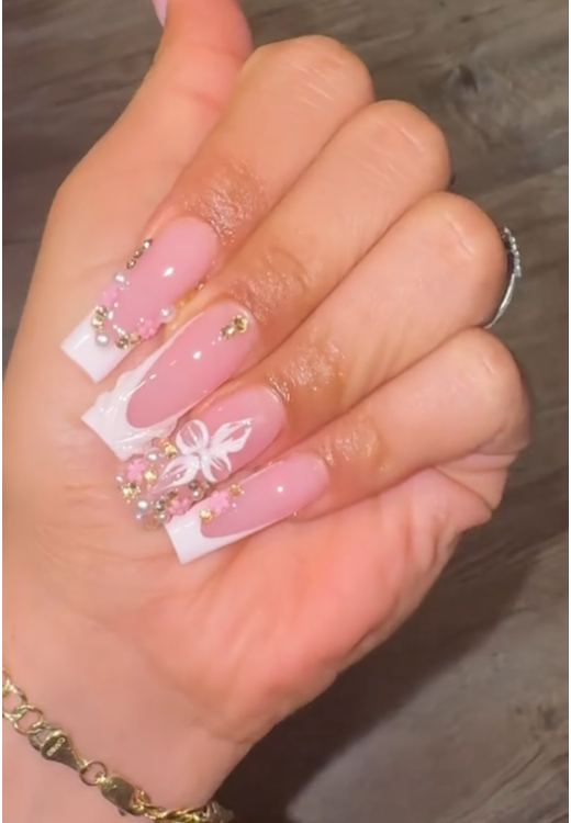 French flower hand-painted  press-on nails