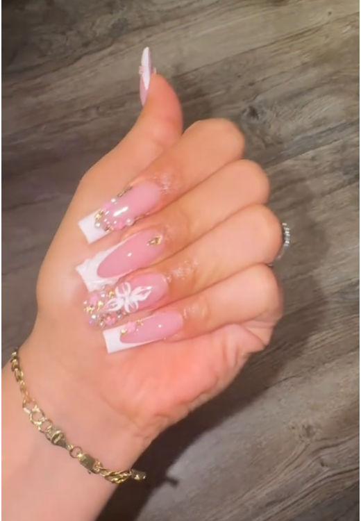French flower hand-painted  press-on nails