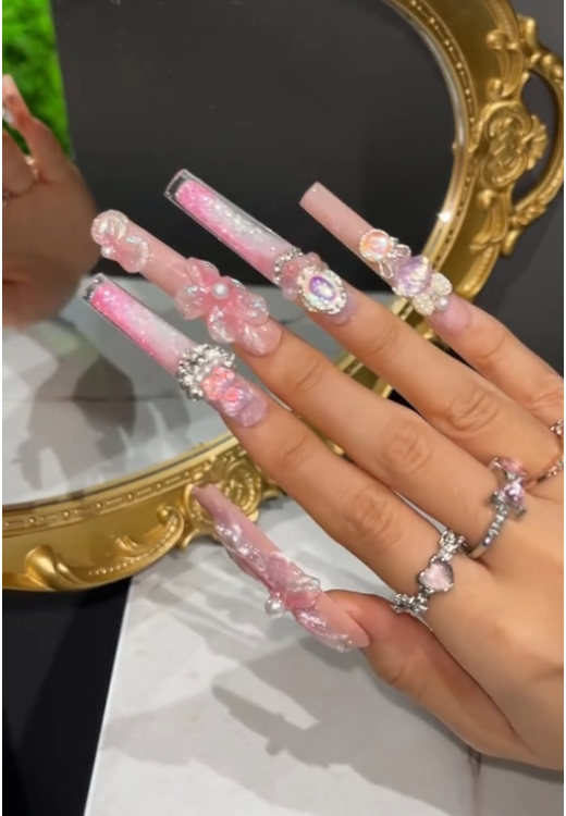 French 3D stereoscopic craft flower  press-on nails