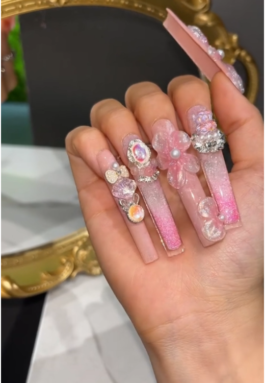 French 3D stereoscopic craft flower  press-on nails