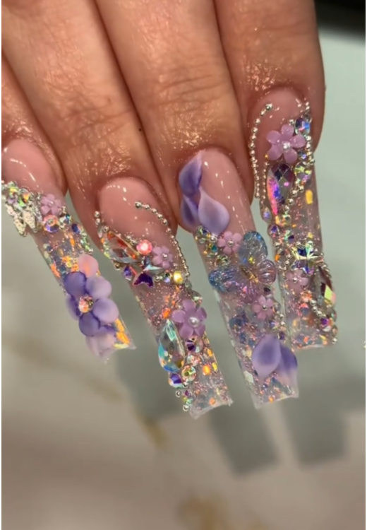 Elegant diamond rectangle press-on nails