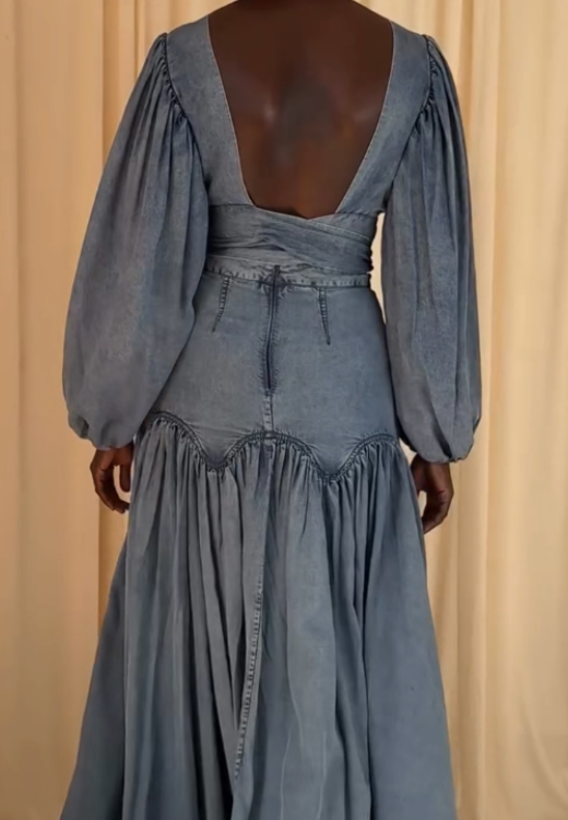 V-neck denim fishtail dress