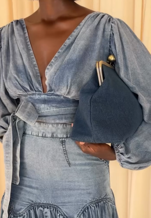 V-neck denim fishtail dress