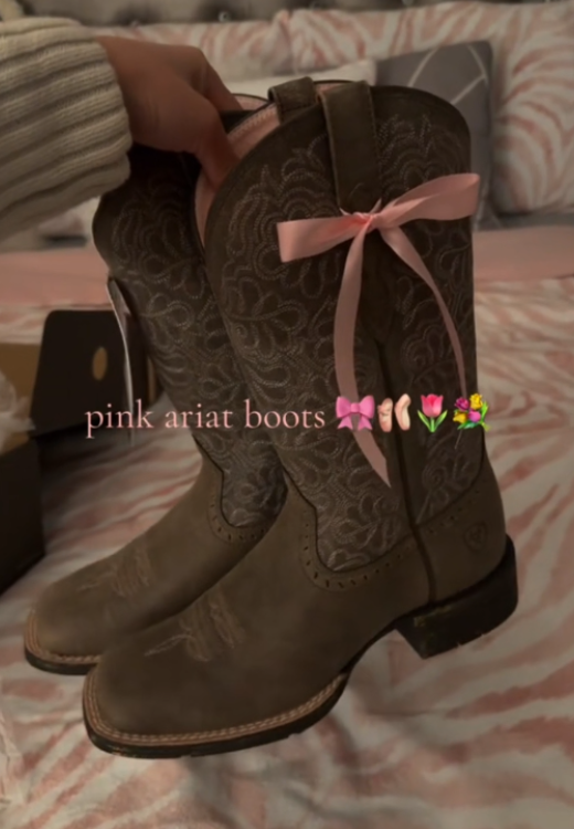 Pink bow western autumn boots