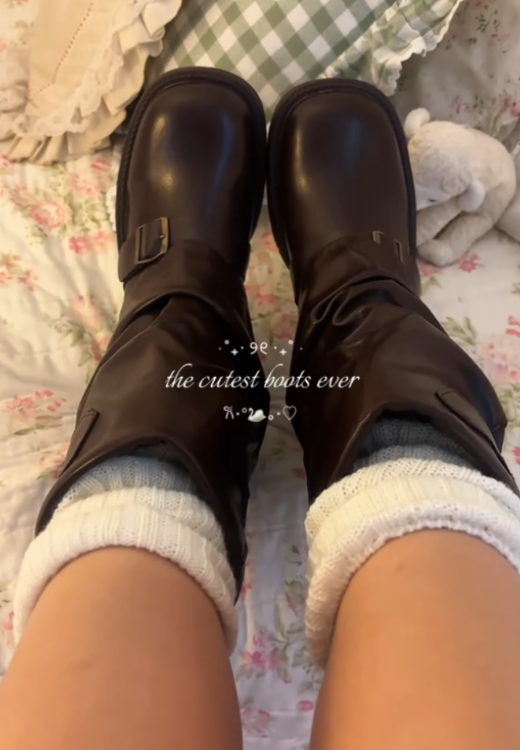 Brown high quality buckle middle boots