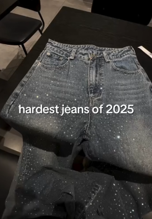 rhinestones streetwear jeans