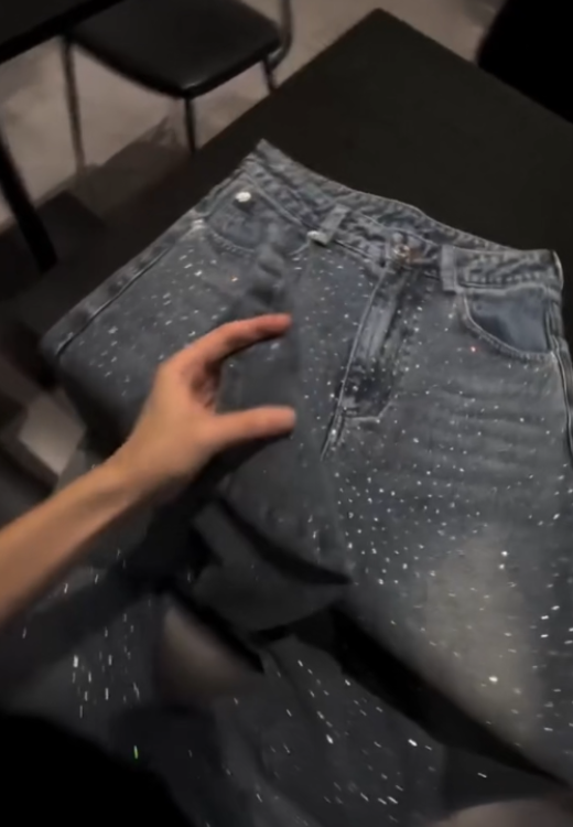 rhinestones streetwear jeans