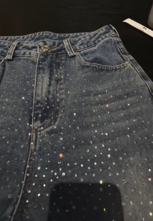rhinestones streetwear jeans
