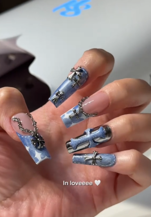 Denim cross press on nails