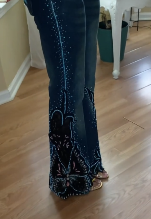 Fashion hand-embroidered rhinestone butterfly jeans