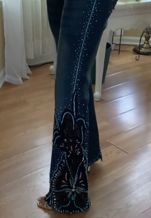 Fashion hand-embroidered rhinestone butterfly jeans
