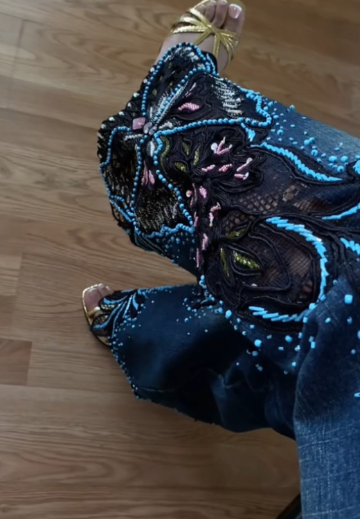 Fashion hand-embroidered rhinestone butterfly jeans