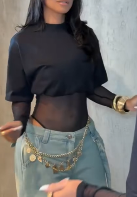 Black veil fake two satin tops