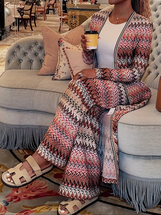 Embroidered cotton and linen printed coat set