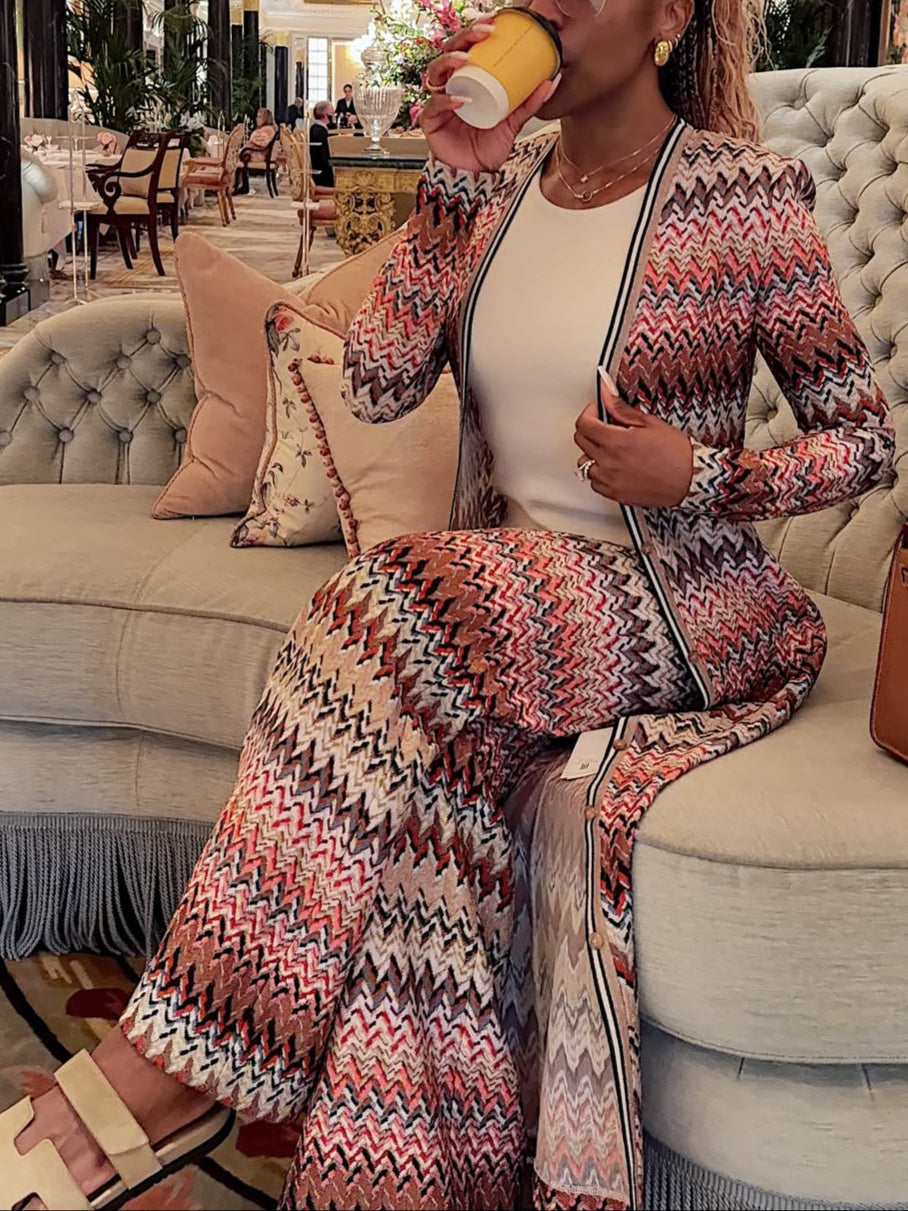 Embroidered cotton and linen printed coat set