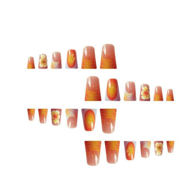 Hot orange-yellow gradient French duck-billed three-dimensional flower nail