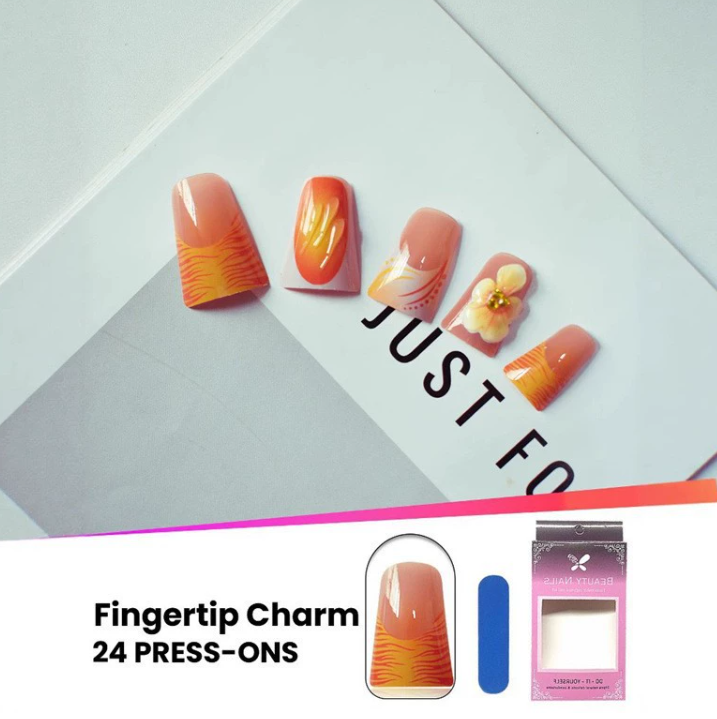 Hot orange-yellow gradient French duck-billed three-dimensional flower nail