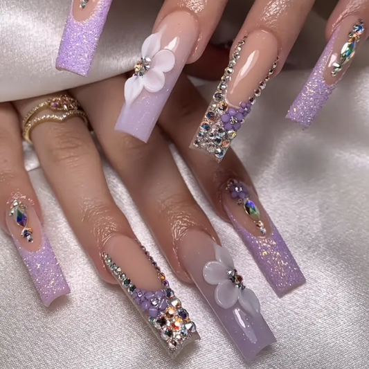 Rectangle Dreamy Violet Princess Style-3D Flower Rhinestone Decoration