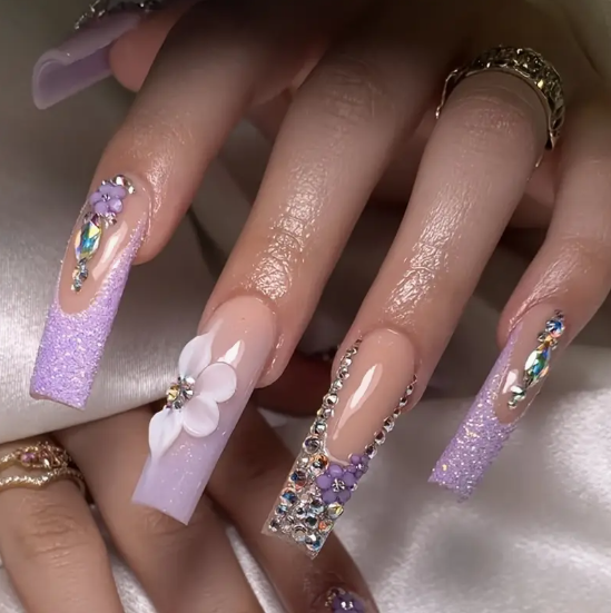 Rectangle Dreamy Violet Princess Style-3D Flower Rhinestone Decoration