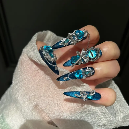 Halloween Blue Cat Eye Sparkling Eye Love Sparkling Glitter Heavy Industry Nail