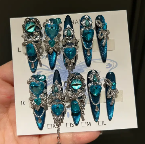 Halloween Blue Cat Eye Sparkling Eye Love Sparkling Glitter Heavy Industry Nail